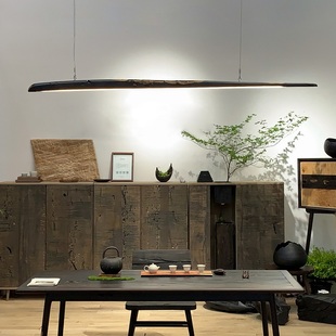 饰灯茶室吊灯实木设计新中式 侘寂风禅意装 手工 一字眉灯 野木1978