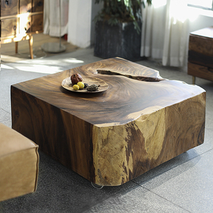 野木1978 空间天然侘寂风 油画茶几孤品原木整块方墩客厅茶室中式