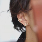 S925银针迷你精致珍珠海星耳钉女气质港风高级感耳环小巧百搭耳饰