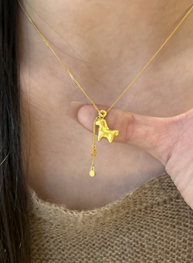 金色复古马上有钱花小马项链女款轻奢高级感气质锁骨链小众毛衣链