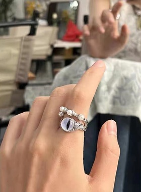 搞怪猫眼石开口独眼戒指女轻奢高级感网红食指戒小众时尚个性指环