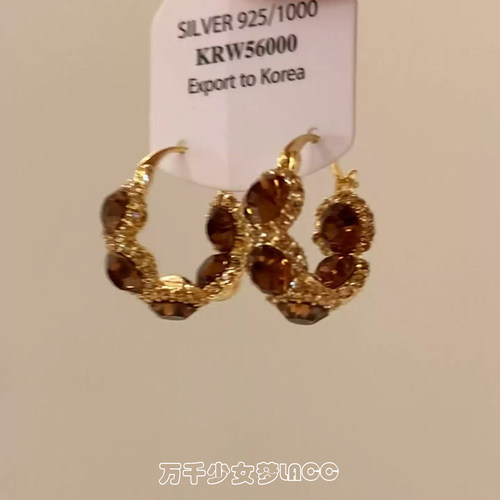 美拉德焦糖锆石耳扣耳圈法式复古高级感轻奢耳环气质百搭秋冬耳饰