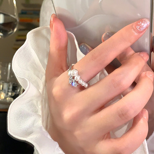 精致繁星珍珠锆石开口戒指女款小众设计轻奢高级感食指戒百搭指环