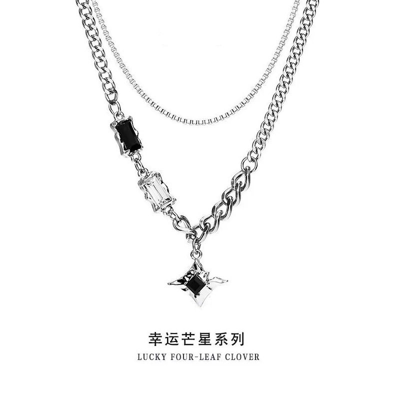 双层叠戴芒星项链男潮小众设计高级感嘻哈情侣卫衣毛衣链百搭配饰图片