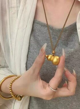复古金色葫芦吊坠项链女新中式禅意长款毛衣链小众高级感挂脖配饰