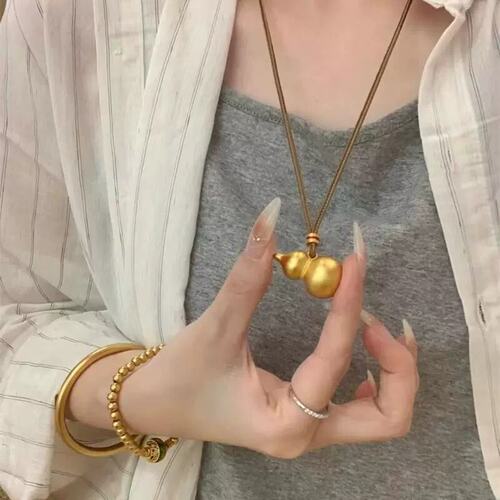 复古金色葫芦吊坠项链女新中式禅意长款毛衣链小众高级感挂脖配饰