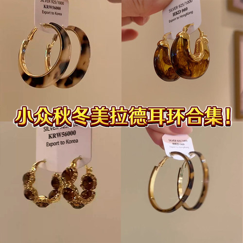 美拉德咖色豹纹耳圈秋冬夸张高级感耳环女时髦气质小众设计耳饰品