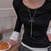 简约蝴蝶结流苏吊坠项链女长款 高级感百搭毛衣链夏日小众挂脖配饰