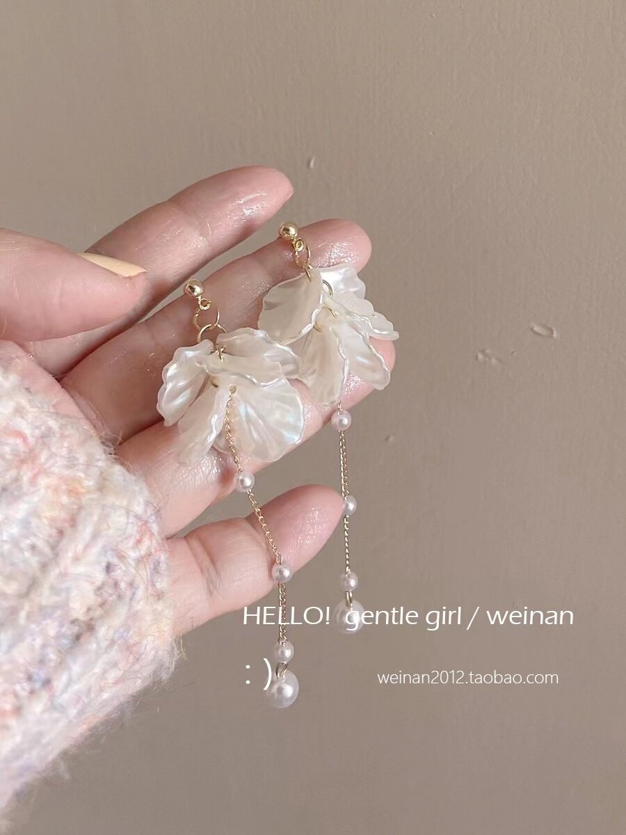 超仙长款流苏花瓣耳坠甜美韩国港风耳环女气质高级感小众夸张耳饰