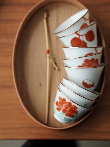 無人问津 精选高温精瓷 釉上彩绘 牡丹荔枝 镶紫铜口 茶杯  茶器