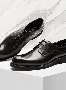 沙驰男鞋皮鞋男复古商务正装德比鞋男士真皮软底新郎结婚鞋