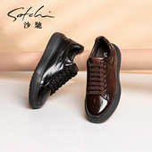 男士 休闲鞋 百搭轻便透气真皮牛皮时尚 沙驰男鞋 潮流增高老爹鞋