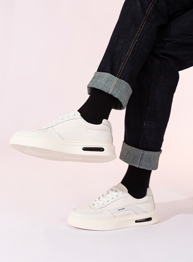 沙驰男鞋男士休闲鞋真皮透气软底厚底面包小白鞋舒适年轻时尚潮流