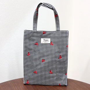 韩国进口DAMS简约清新格纹小爱心防水便当饭盒手提包手提袋妈咪包
