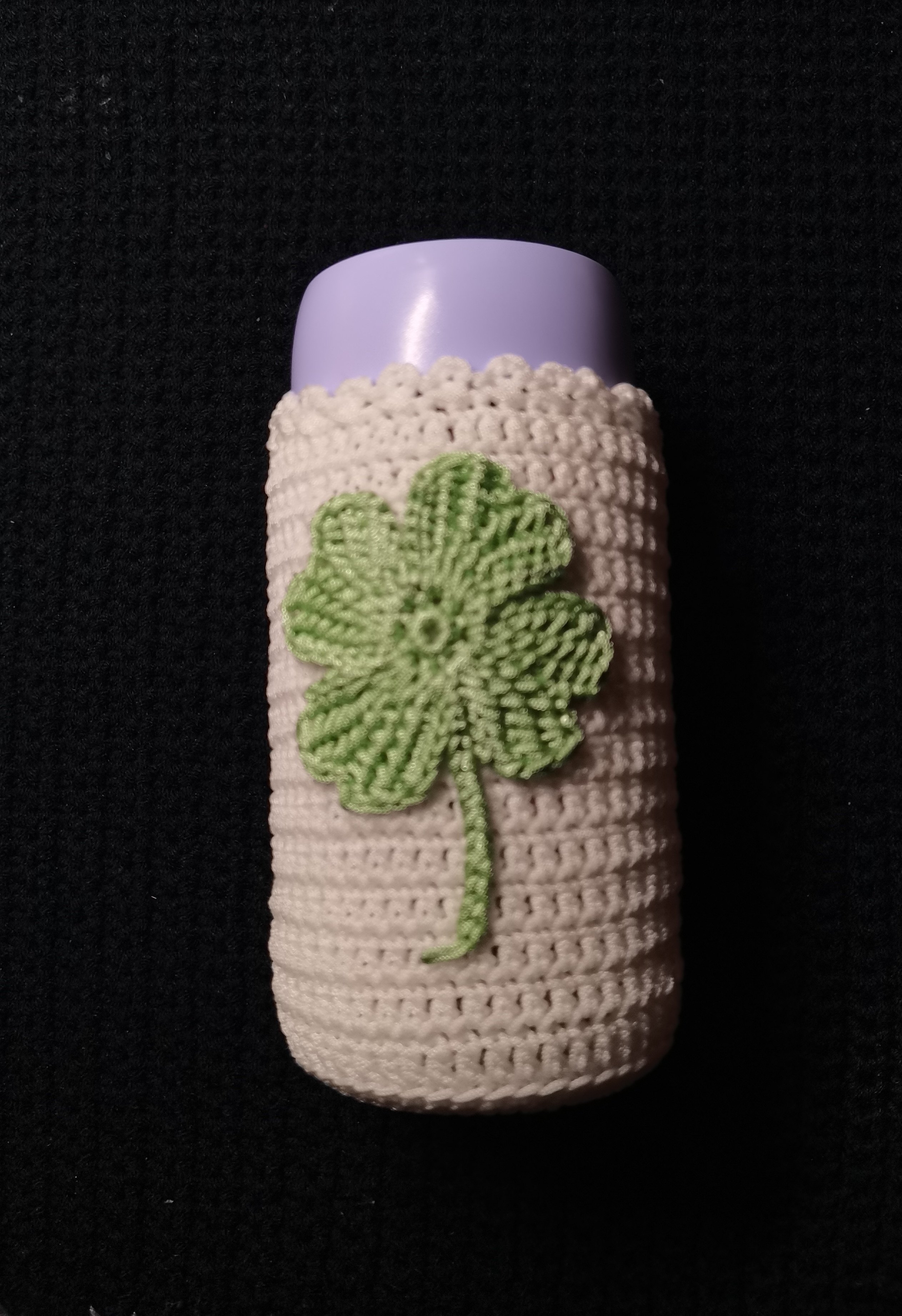 成品手工钩织咖啡杯水杯套乳白色钩图幸运草四叶草专用亮丝线编织,服饰配件/皮带/帽子/围巾,DIY编织材料包,淘宝优惠券,粉丝福利购,淘宝优惠卷