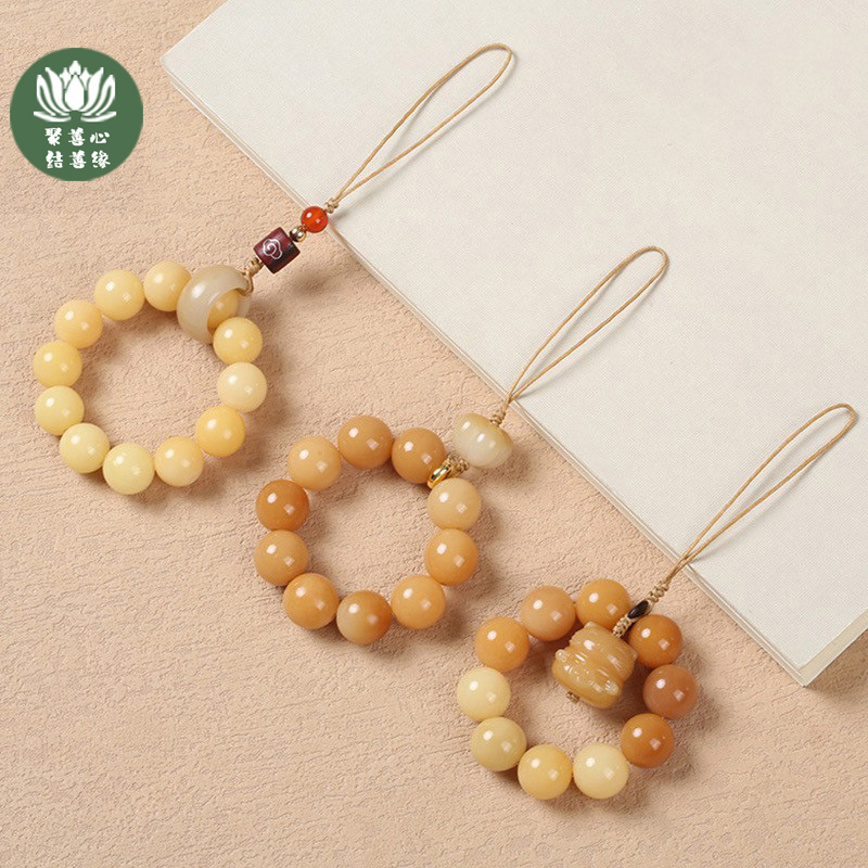 中国风手机链挂绳风化菩提念珠指环扣防掉炭烧猫爪手机挂件饰品