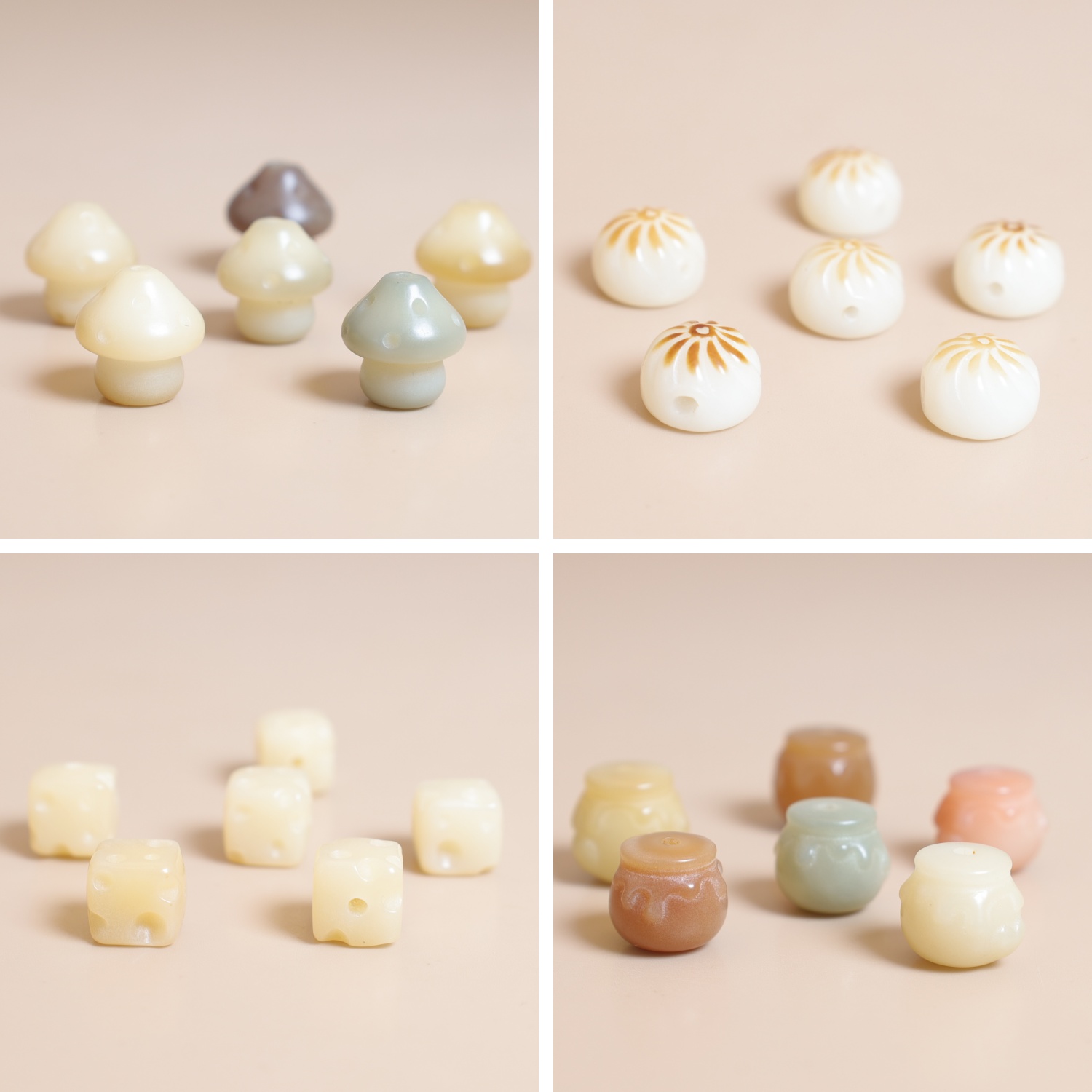 天然白玉菩提根雕刻莲花蜜罐炭烧包子山茶花葫芦白菜文玩DIY配饰