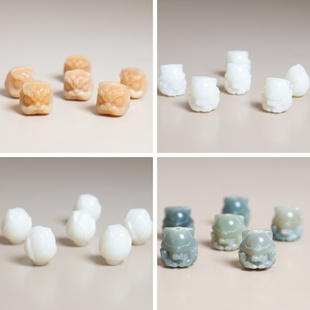 天然白玉菩提根雕刻莲花醒狮九尾狐柿柿如意包子DIY文玩佛珠配饰