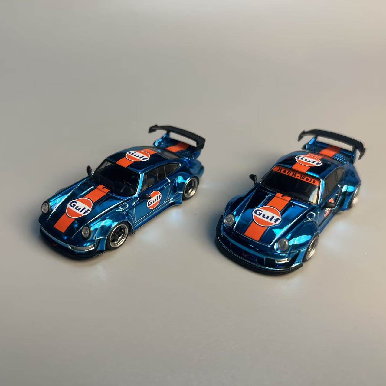 Flame 1:64 保时捷 RWB 993 964 Gulf 电镀蓝色 仿真合金汽车模型