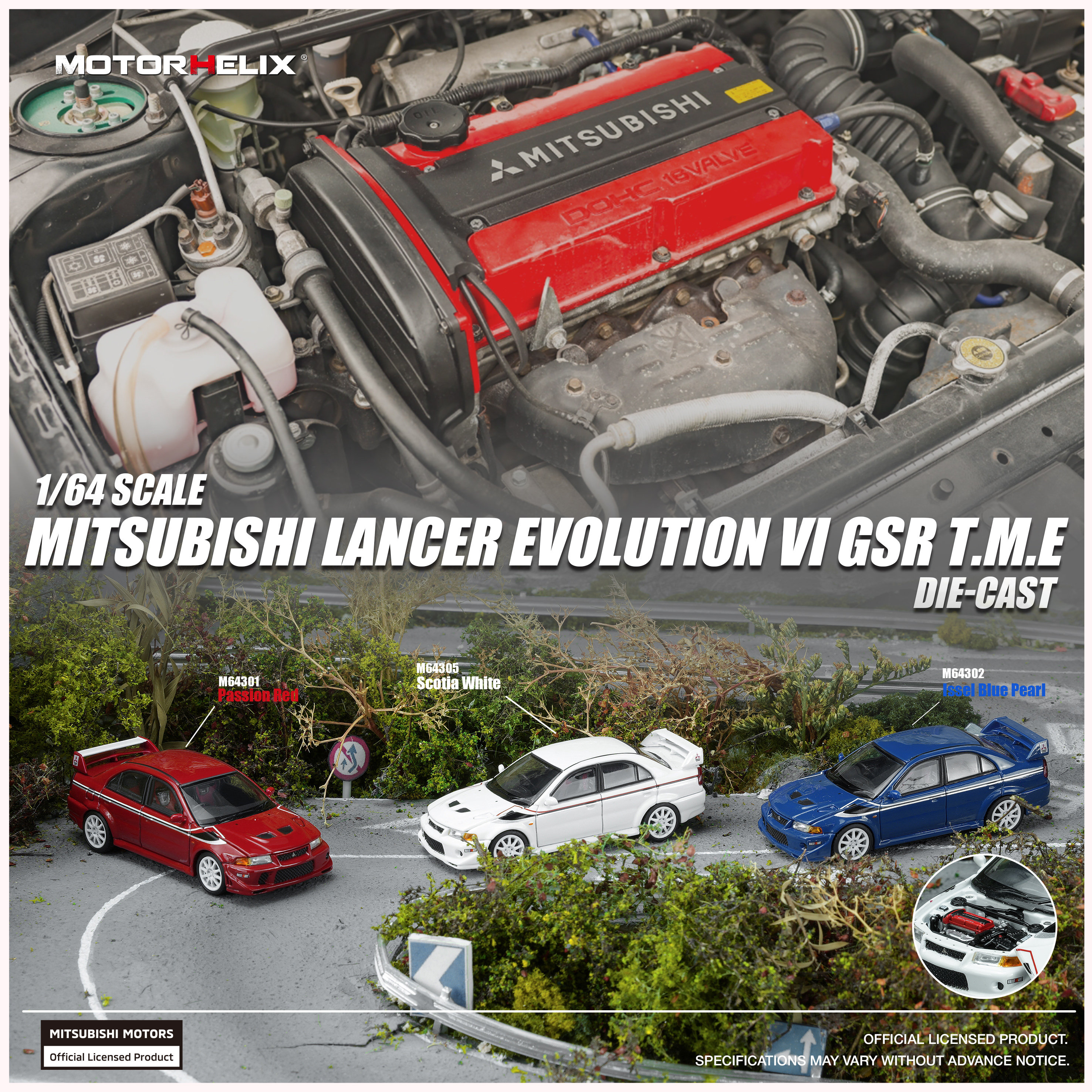 MH 1:64 三菱 蓝瑟Lancer Evo VI GSR T.M.E EVO 6.5合金汽车模型