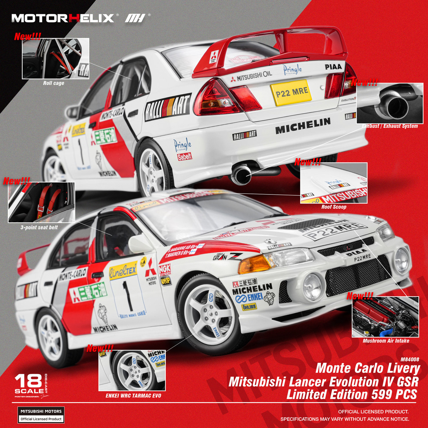 MH 1:18 三菱Lancer Evolution VI EVO 6.5 仿真合金汽车模型收藏