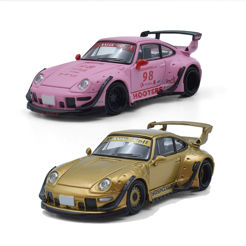 MM 1:64 保时捷RWB 993金色Hooters 哑光粉色98 仿真合金汽车模型
