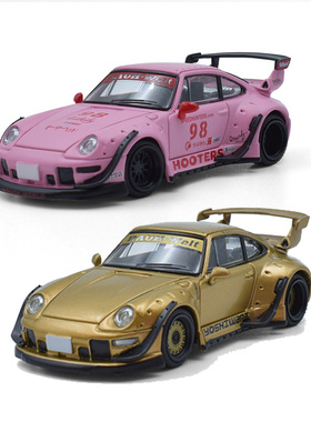 MM 1:64 保时捷RWB 993金色Hooters 哑光粉色98 仿真合金汽车模型