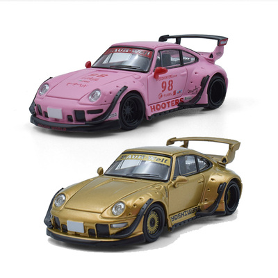 MM 1:64 保时捷RWB 993金色Hooters 哑光粉色98 仿真合金汽车模型