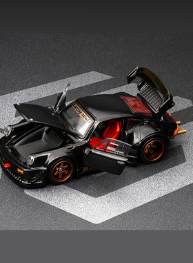 FG 1:64 保时捷RWB930 黑鸟 黑色金轮全开门仿真合金汽车模型收藏