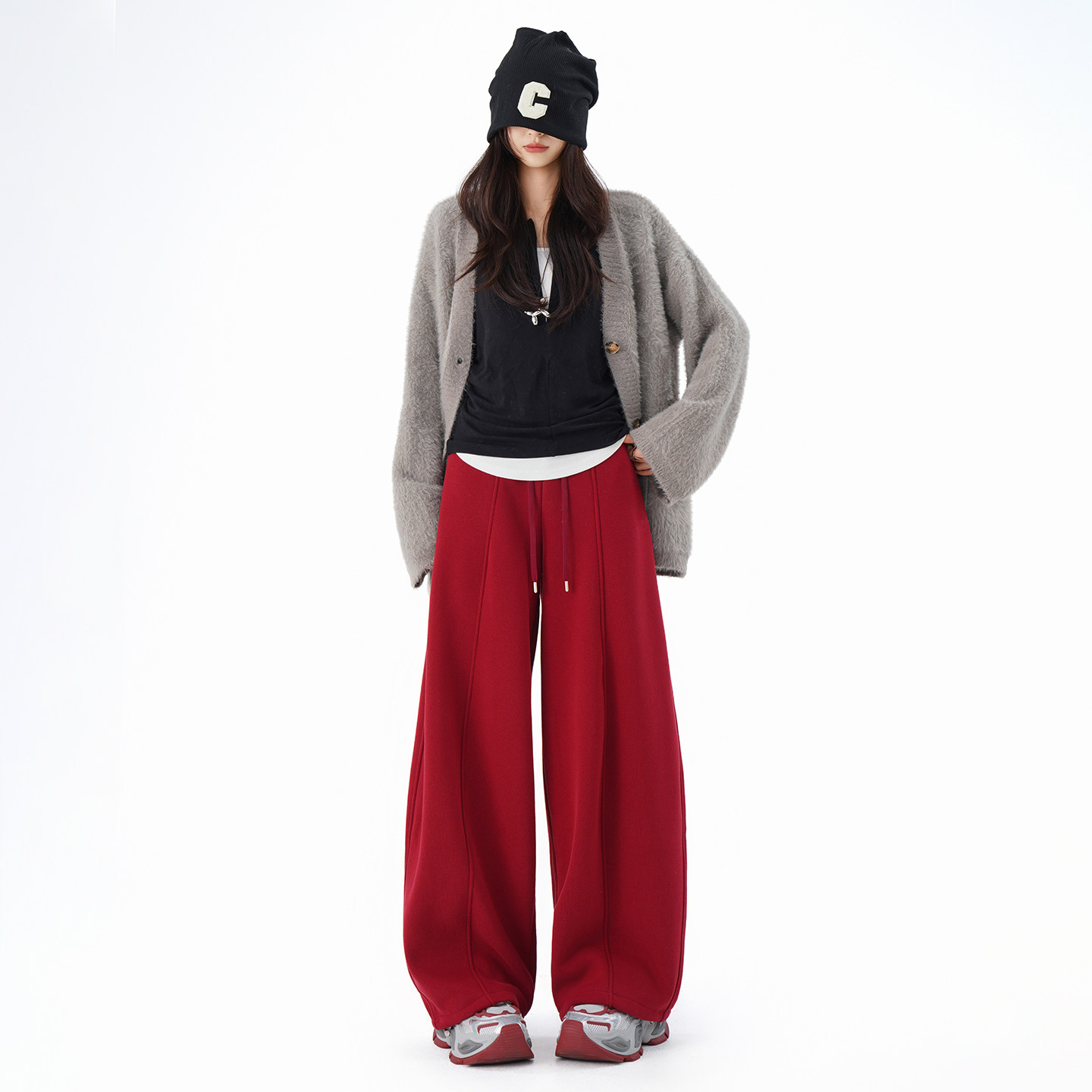 实拍美式卫裤运动裤女2026春夏新款显瘦垂感宽松直筒休闲弯刀裤