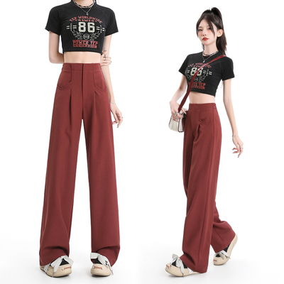 实拍韩版休闲西装裤女夏季新款高级垂感气质显瘦窄版直筒裤潮