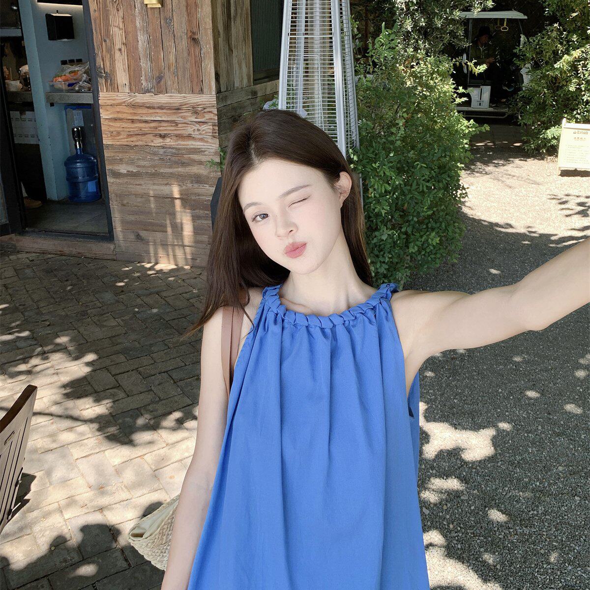 实拍实价 甜美露肩无袖背心娃娃领法式外穿上衣+花边蛋糕半身裙