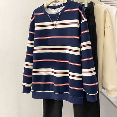 实拍2025秋装纯棉拉架色织条复牛奶丝克大码条纹卫衣女