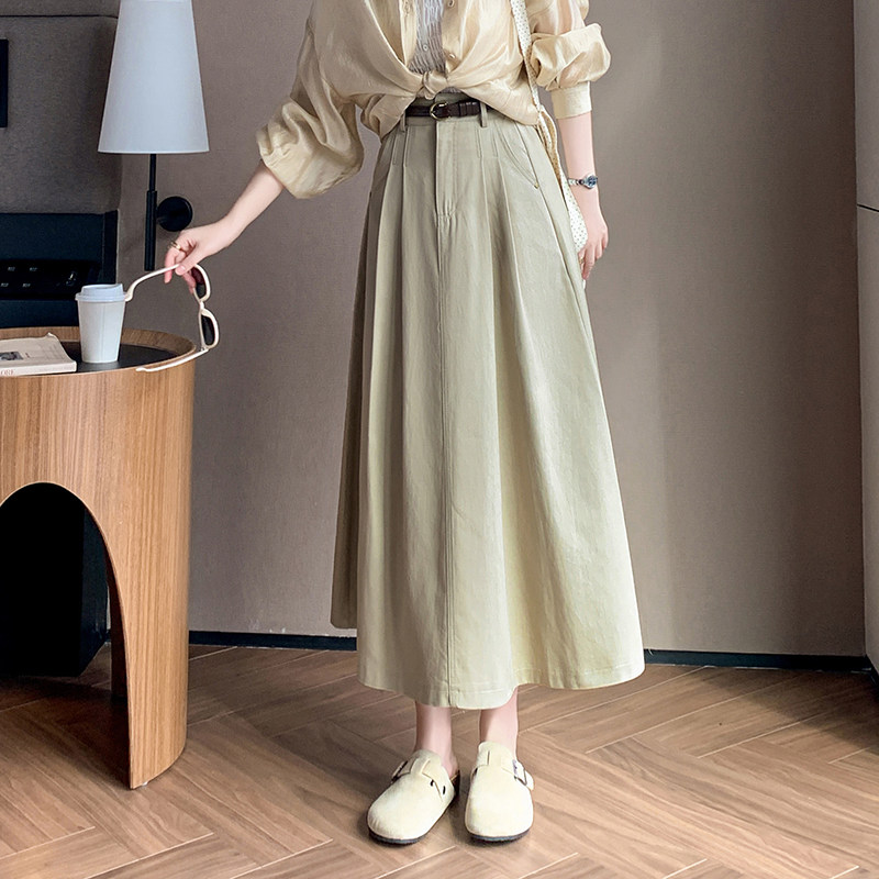 中长款半身裙女2026春夏新款高腰A字大摆休闲OL过膝伞裙百褶长裙