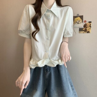 小衫 实拍大码 精致显瘦短袖 小众设计感花苞下摆时尚 女装 2026夏新款