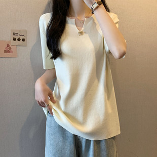 女装 大码 胖妹妹夏装 T恤宽松上衣 正肩新款 显瘦遮肚子短袖 韩版 实拍