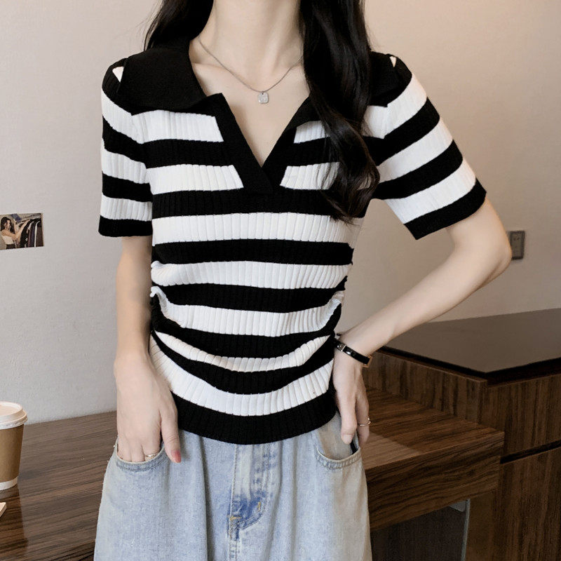 实拍 胖妹妹夏装大码女装2026年新款条纹短袖T恤显瘦冰丝套头上衣