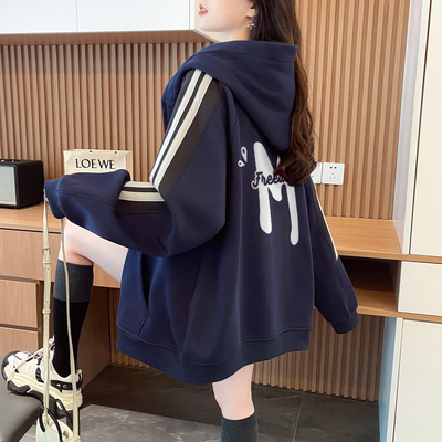 实拍 纯棉华棉复牛奶丝克 2025秋季中长款连帽卫衣外套女