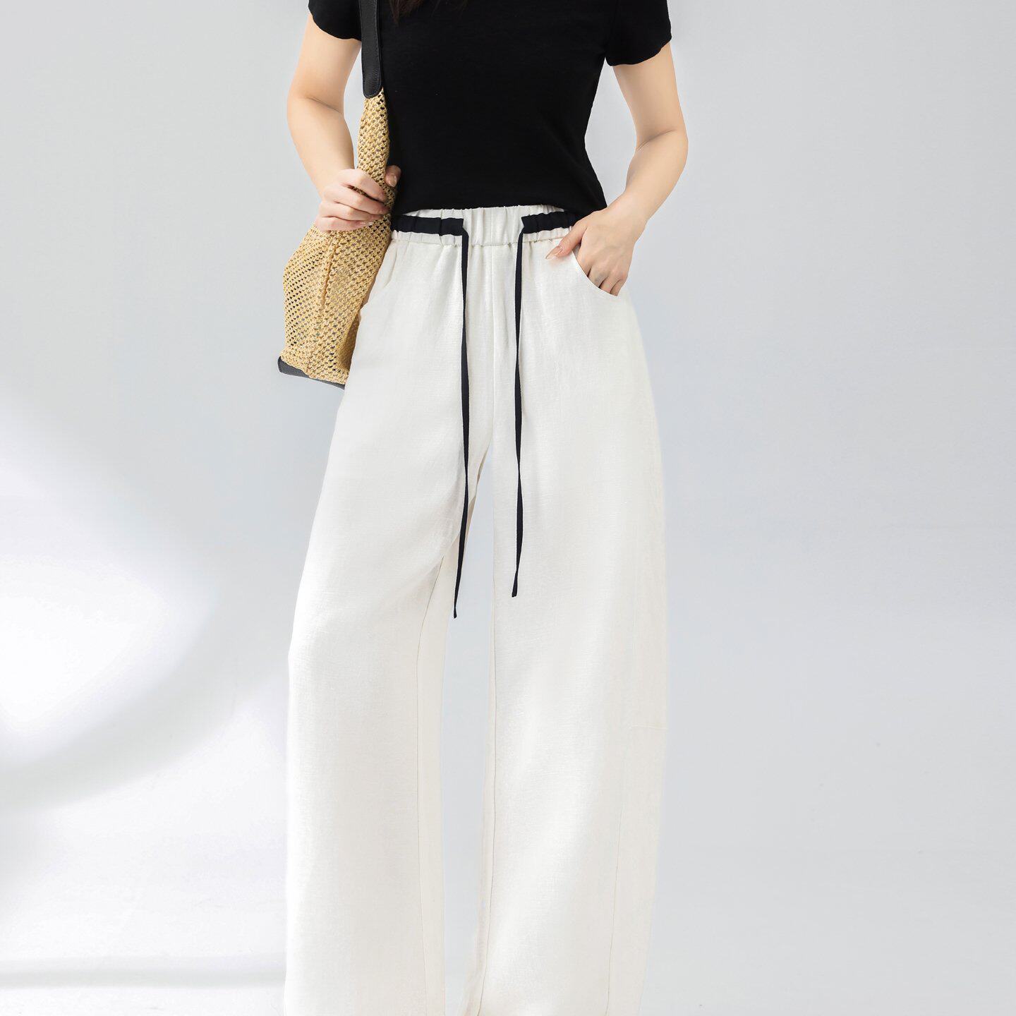 已出货2026夏季新款撞色山本裤子宽松垂感休闲慵懒速干冰丝阔腿裤