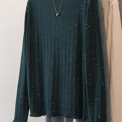 实拍大码女装韩版半高领木耳边针织衫t恤女胖mm秋冬简约打底上衣
