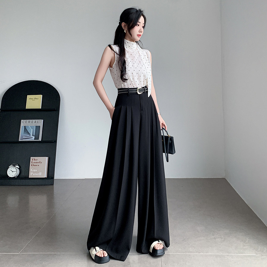 实拍西装阔腿裤女2025夏季垂感显瘦高腰窄版直筒休闲大裤脚拖地裤