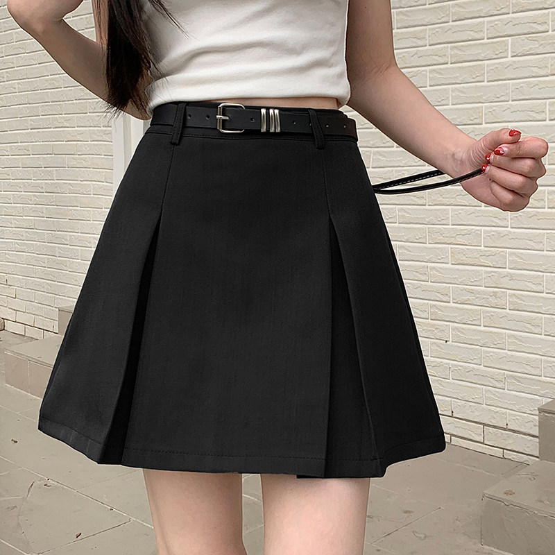 实拍百褶裙女防走光短裤裙夏新款高腰学生jk西装裙子a字裙