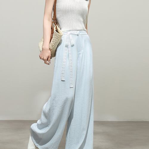 已出货2026夏季新款蓝色高腰阔腿休闲裤女气质显瘦垂感直筒长裤子