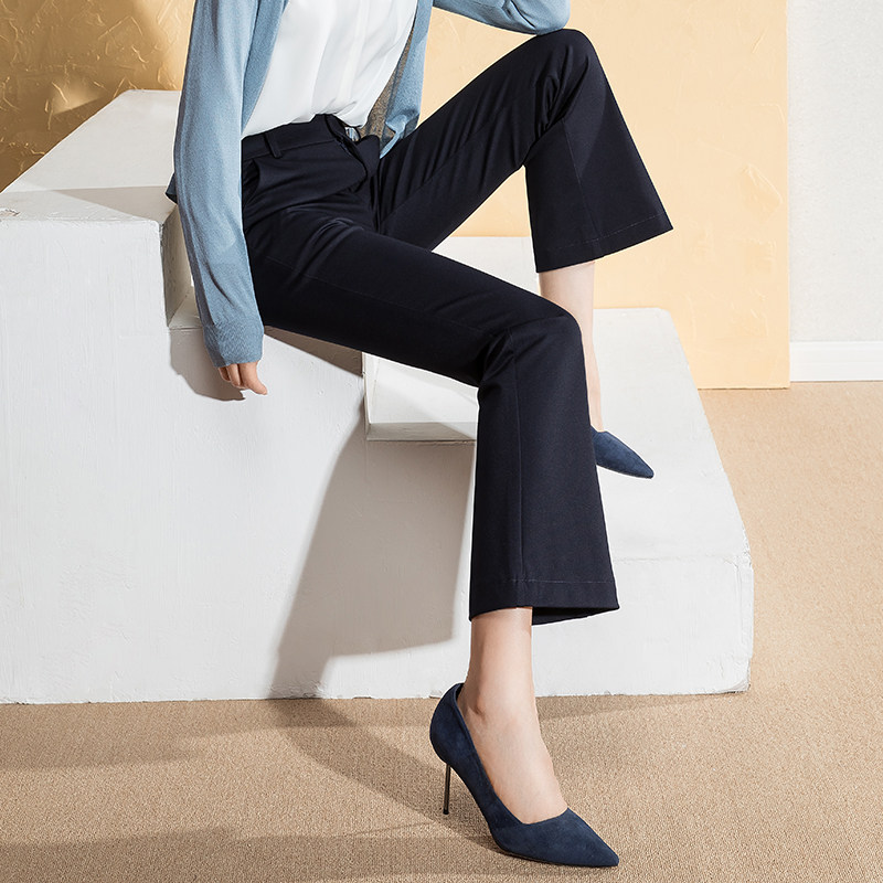 雅思诚服饰旗舰店黑色小喇叭裤女高腰坠感2020秋新款显瘦九分微喇