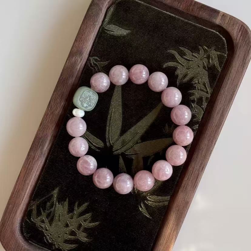 天然紫马粉水晶和田玉手串手链