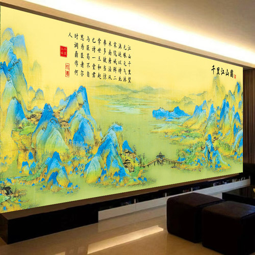 新中式客厅名画千里十字绣
