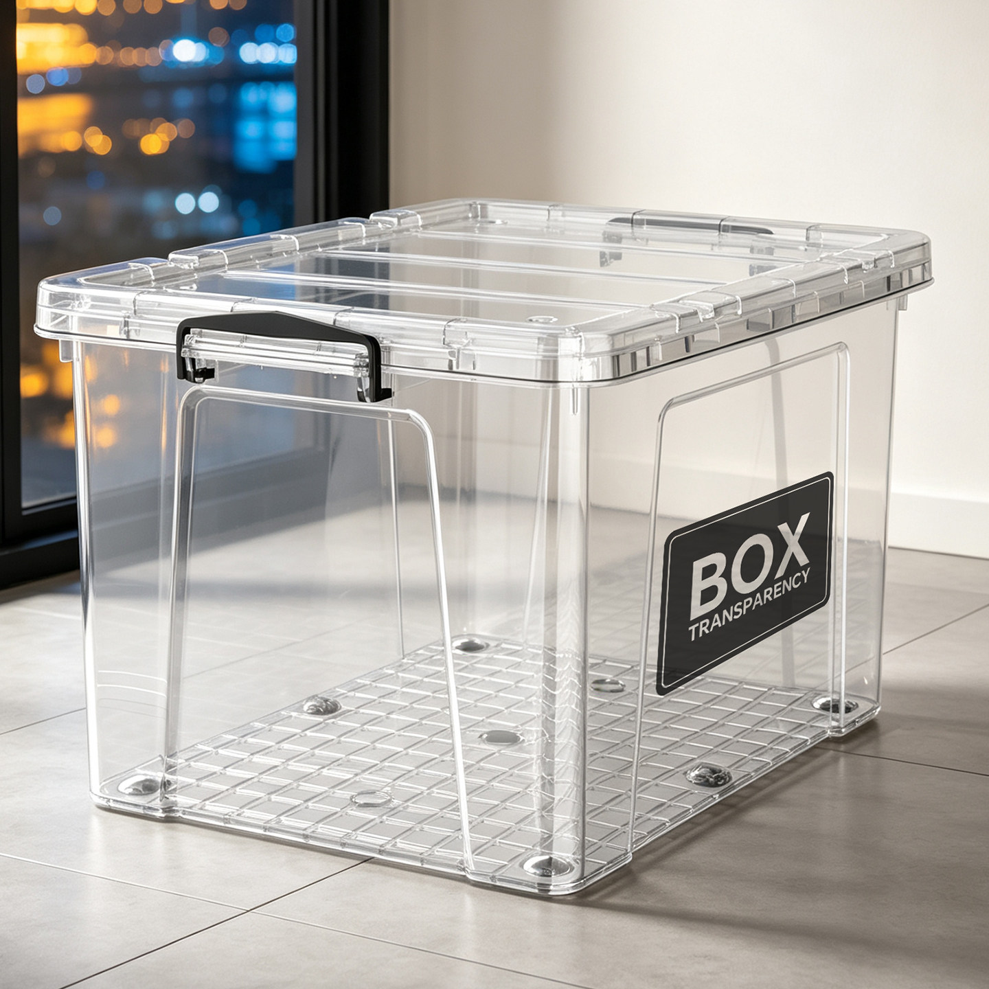 透明收纳箱加厚塑料储物箱书籍整理箱卡扣式提手简约家用储物盒子