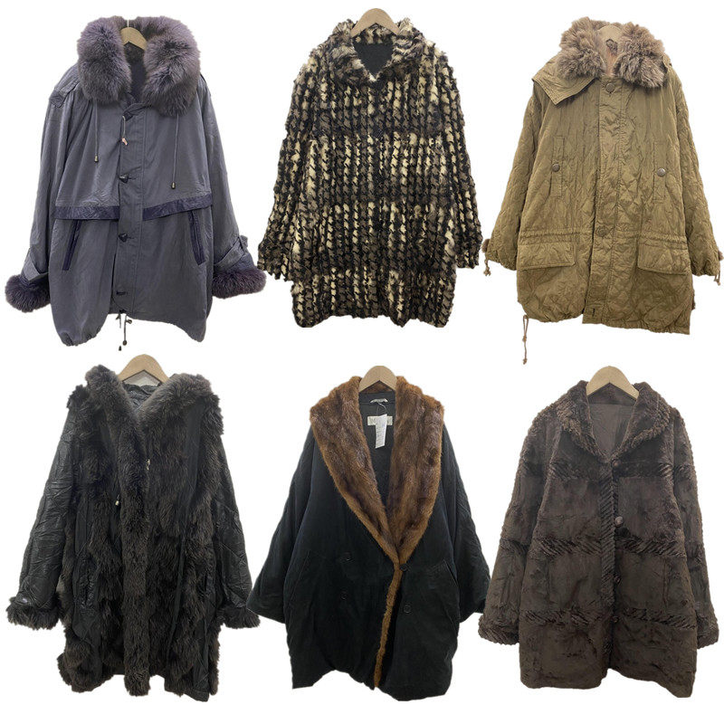 vintage古着复古进口日本中古冬季整皮真兔毛水貂绒皮草女外套P6
