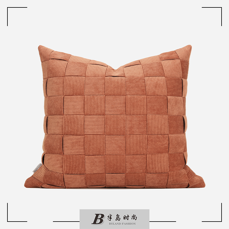 BYLAND手工编织复古橘灯芯绒抱枕