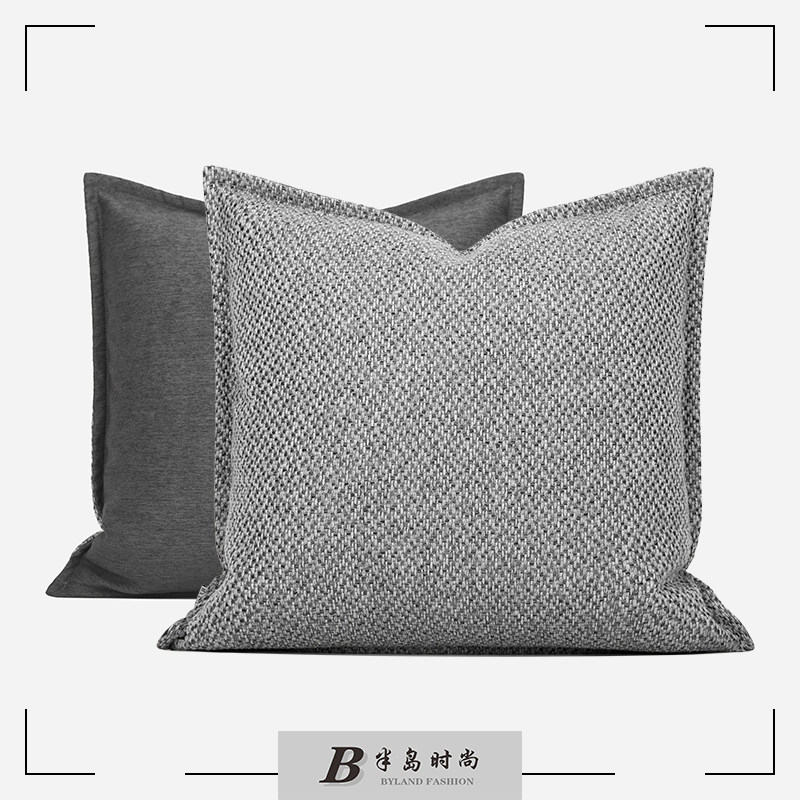 「麻园诗人」双面用灰色棉麻抱枕北欧亚麻靠垫酒店沙发靠枕样板间